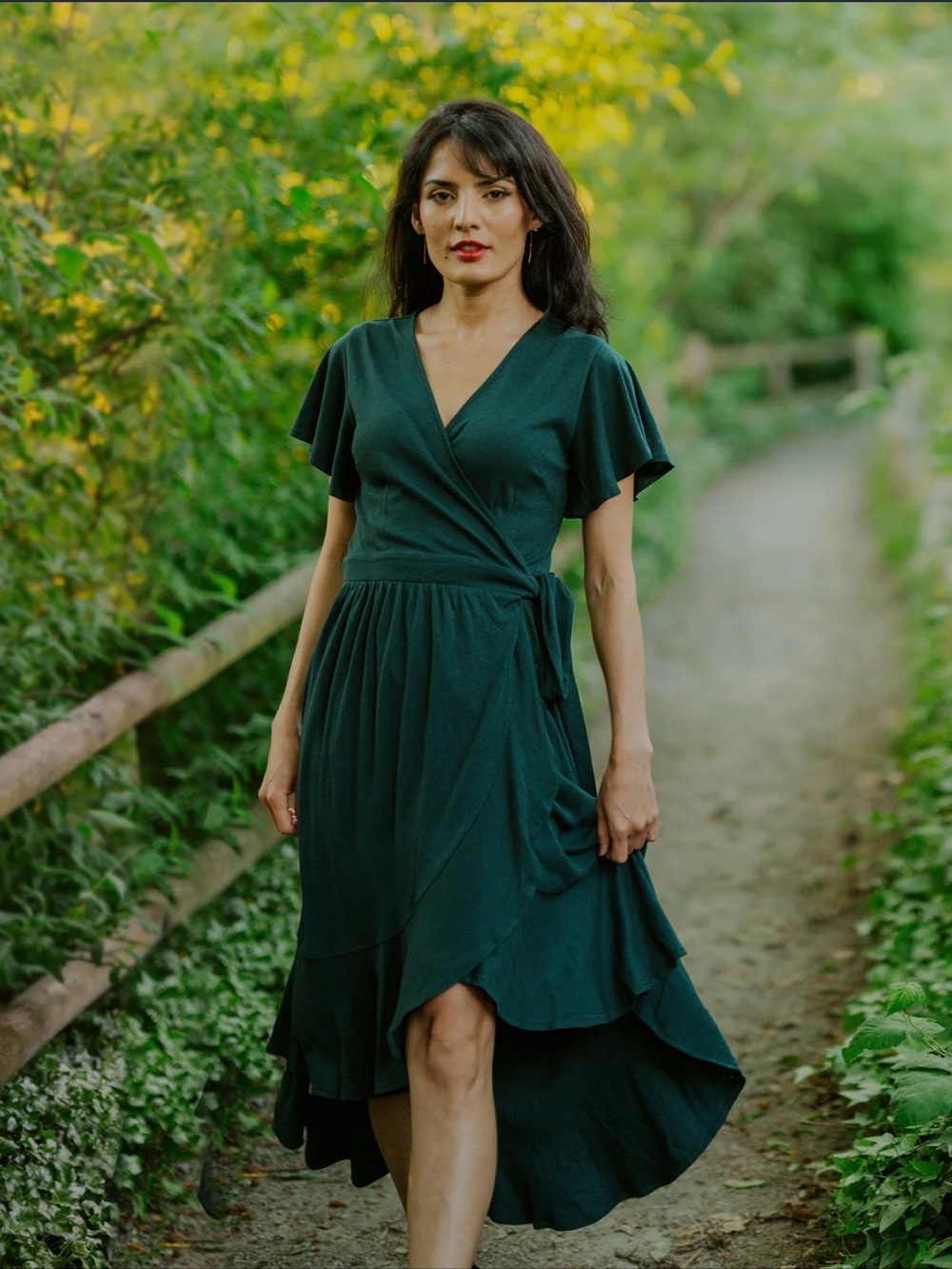 Happy Earth Ruffle Wrap Dress Monstera Organic Cotton